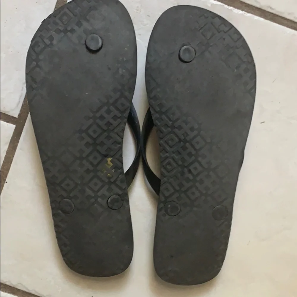 Tory Burch Black Flip Flop Sandals with Gold Logo